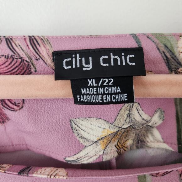 City Chic Light Purple Floral Cold Shoulder Short Sleeve Top Size 22 - Picture 4 of 8